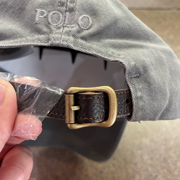 🆕 POLO RALPH LAUREN Leather Strap Embroidered BIG PONY Baseball Cap, Grey - Picture 7 of 11
